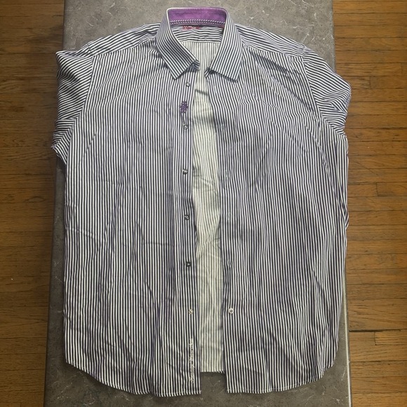 Robert Graham Purple/Blue Striped 16.5 Men's L Shirt Purple Cuff Multicolour. - Picture 7 of 10